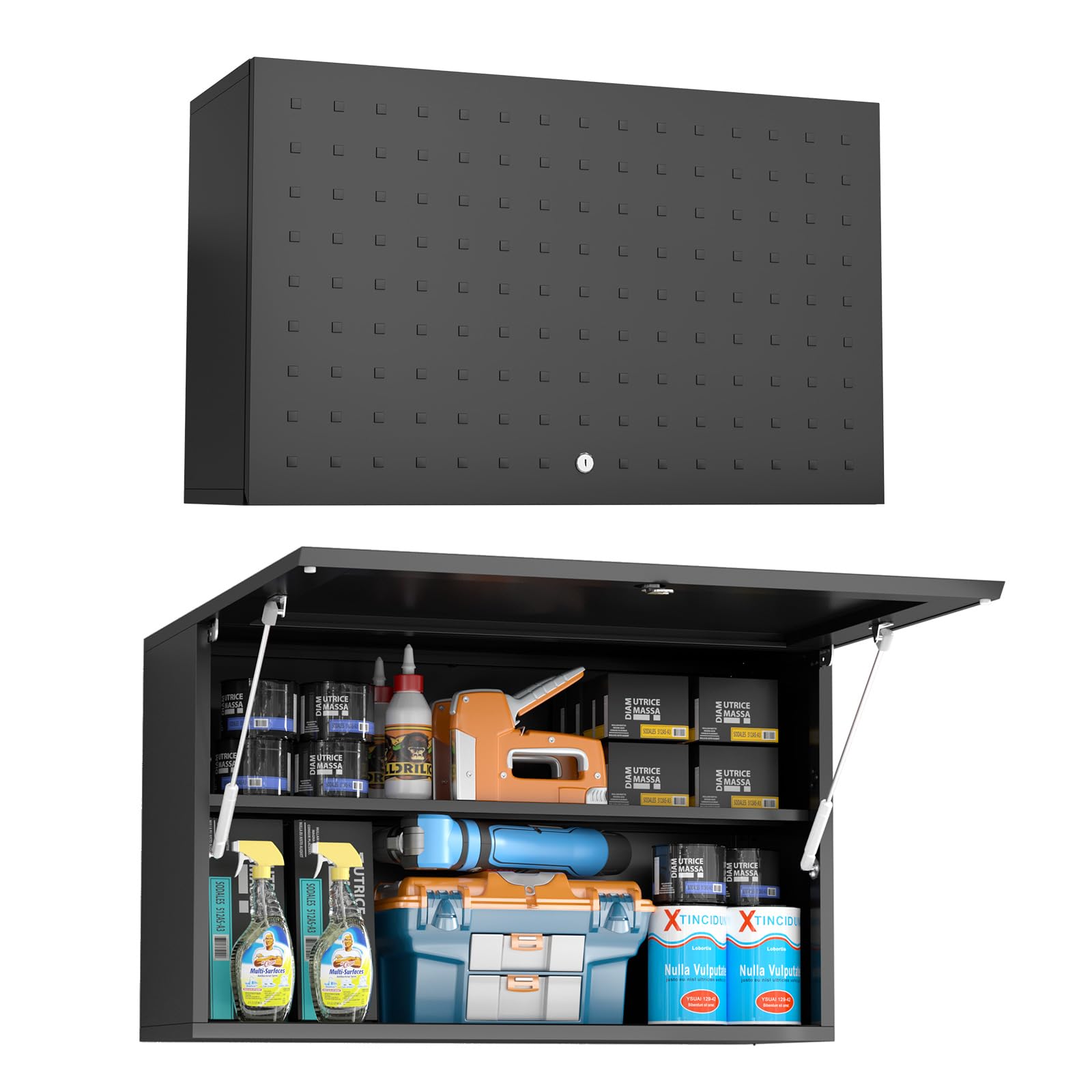 POLUP Storage Locking Cabinets with Adjustable & Removable Shelf, Up-Flip Door Metal Wall Cabinet, Wall-Mounted 20”H One Door Utility Upper Cabinet - WoodArtSupply