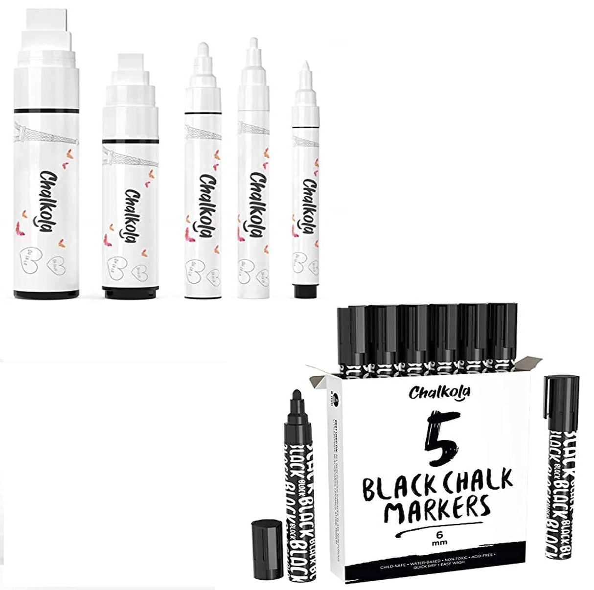 Chalk Artist Bundle- 5 White + 5 Black Chalk Markers Chalkola