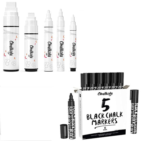 Chalk Artist Bundle- 5 White + 5 Black Chalk Markers Chalkola