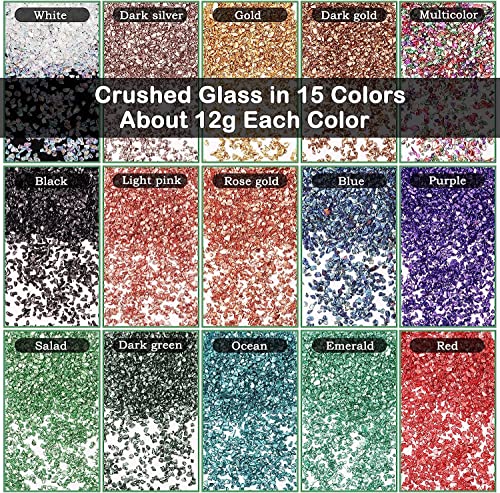 Crushed Glass Craft Glitter Fine for Resin Art, Small Broken Glass Pieces Irregular Metallic Crystal Chips Chunky Flakes Sequins for Nail Arts DIY - WoodArtSupply