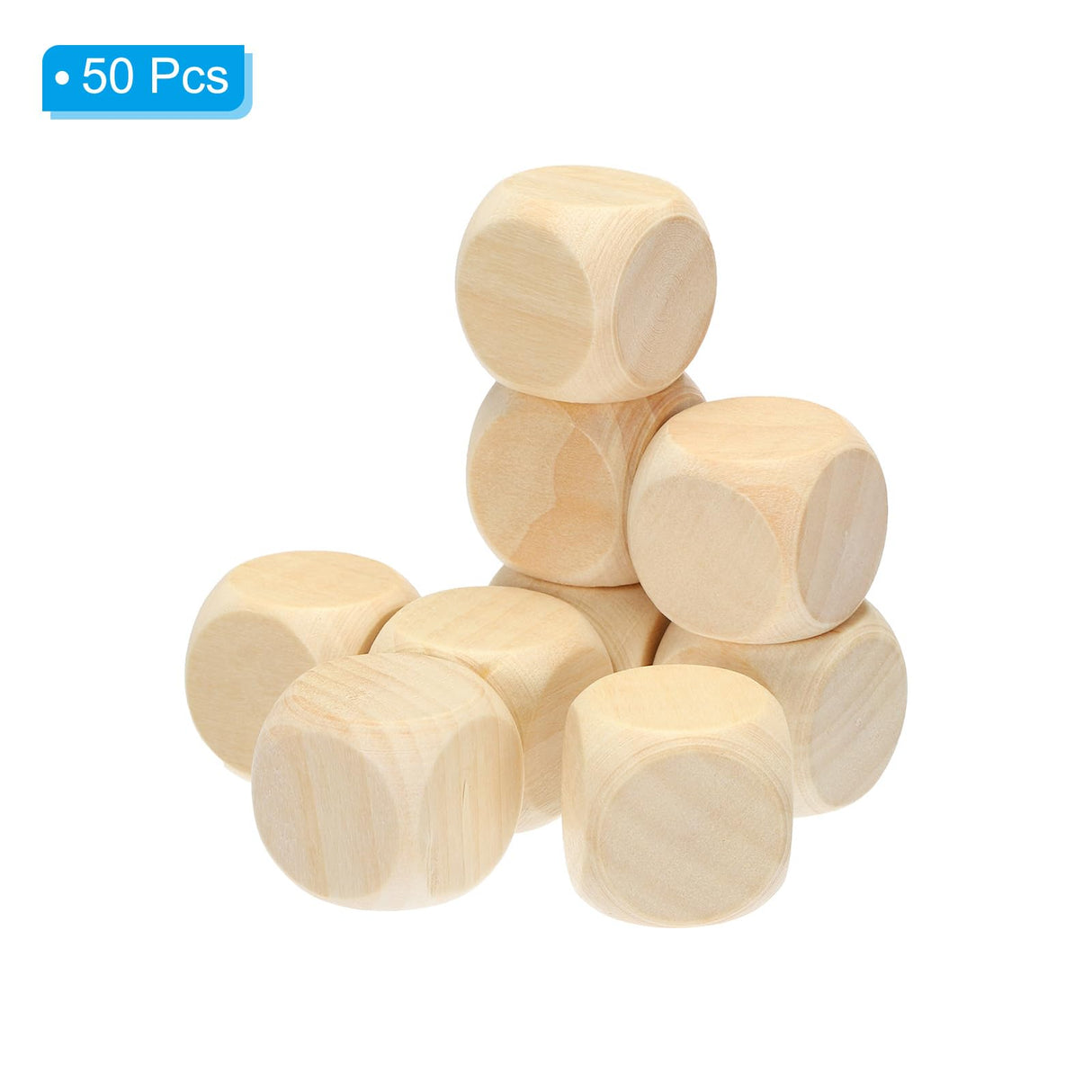 PATIKIL 20mm Blank Wooden Dice, 50 Pack Unfinished Wooden Blocks 6 Sided Wood Cube with Rounded Corners Square Wood Blocks for DIY Craft Projects PATIKIL