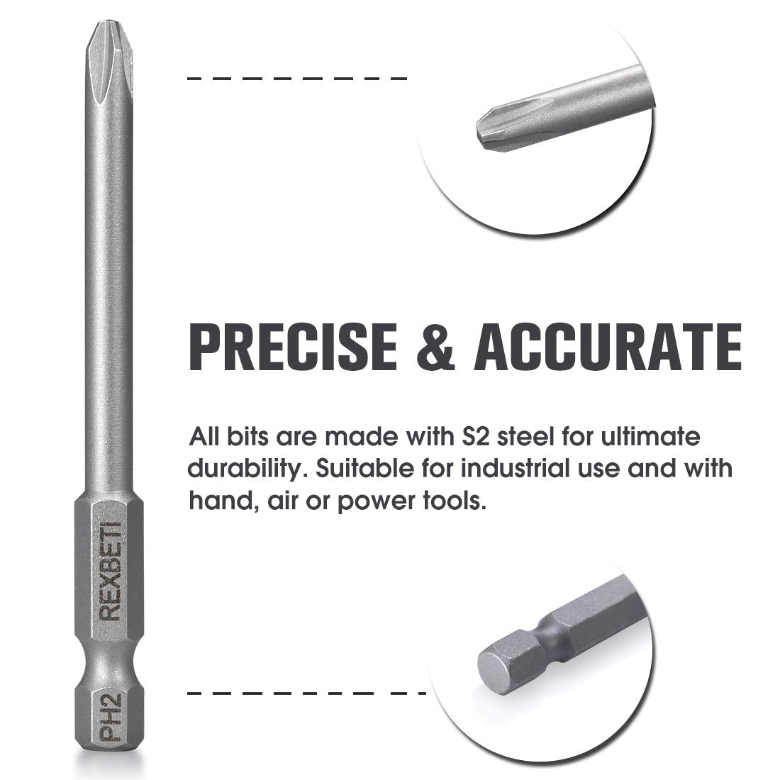 REXBETI 12 Piece Slotted Phillips Screwdriver Bit Set, 1/4 Inch Hex Shank S2 Steel Magnetic 3 Inch Long Drill Bits (Slotted Set) - WoodArtSupply
