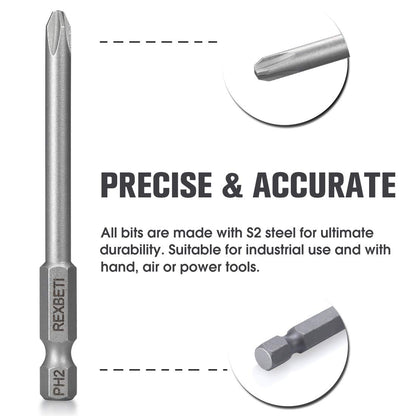REXBETI 12 Piece Slotted Phillips Screwdriver Bit Set, 1/4 Inch Hex Shank S2 Steel Magnetic 3 Inch Long Drill Bits (Slotted Set) - WoodArtSupply