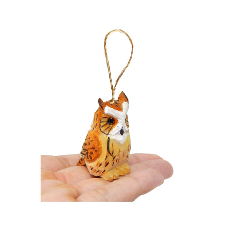Selsela Great Horned Owl Hanging Ornament Wood Figure Handmade Carved Decoration Selsela