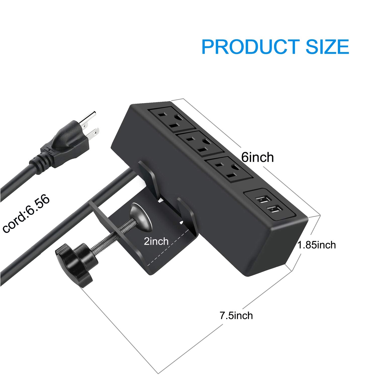 CCCEI 3 Outlet Desk Clamp Power Strip with USB Ports, Desktop Power Strip Surge Protector 1200J. Desk Mount Charging Power Station, on Desk Edge - WoodArtSupply