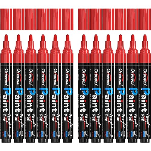 Overseas Red Paint Pens Paint Markers - Permanent Acrylic Markers 12 Pack, Water-Based, Quick Dry, Waterproof Paint Marker Pen for Rock, Wood, - WoodArtSupply