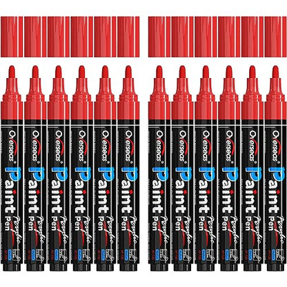 Overseas Red Paint Pens Paint Markers - Permanent Acrylic Markers 12 Pack, Water-Based, Quick Dry, Waterproof Paint Marker Pen for Rock, Wood,