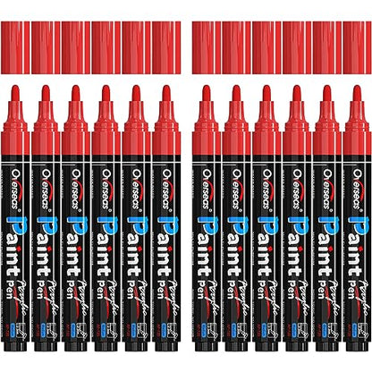 Overseas Red Paint Pens Paint Markers - Permanent Acrylic Markers 12 Pack, Water-Based, Quick Dry, Waterproof Paint Marker Pen for Rock, Wood, - WoodArtSupply