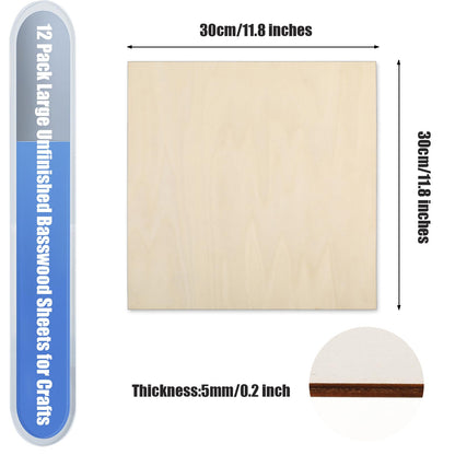 16 Pack Basswood Plywood Sheets 12 x 12 x 1/5 Inch-5 mm Thick Basswood Plywood Board Wood Squares Sheets Natural Unfinished Wood for Crafts, - WoodArtSupply