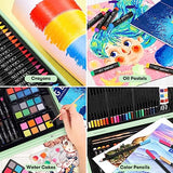 iBayam Art Supplies, 150-Pack Deluxe Wooden Art Set Crafts Drawing Painting Kit with 1 Coloring Book, 2 Sketch Pads, Creative Gift Box for Adults iBayam
