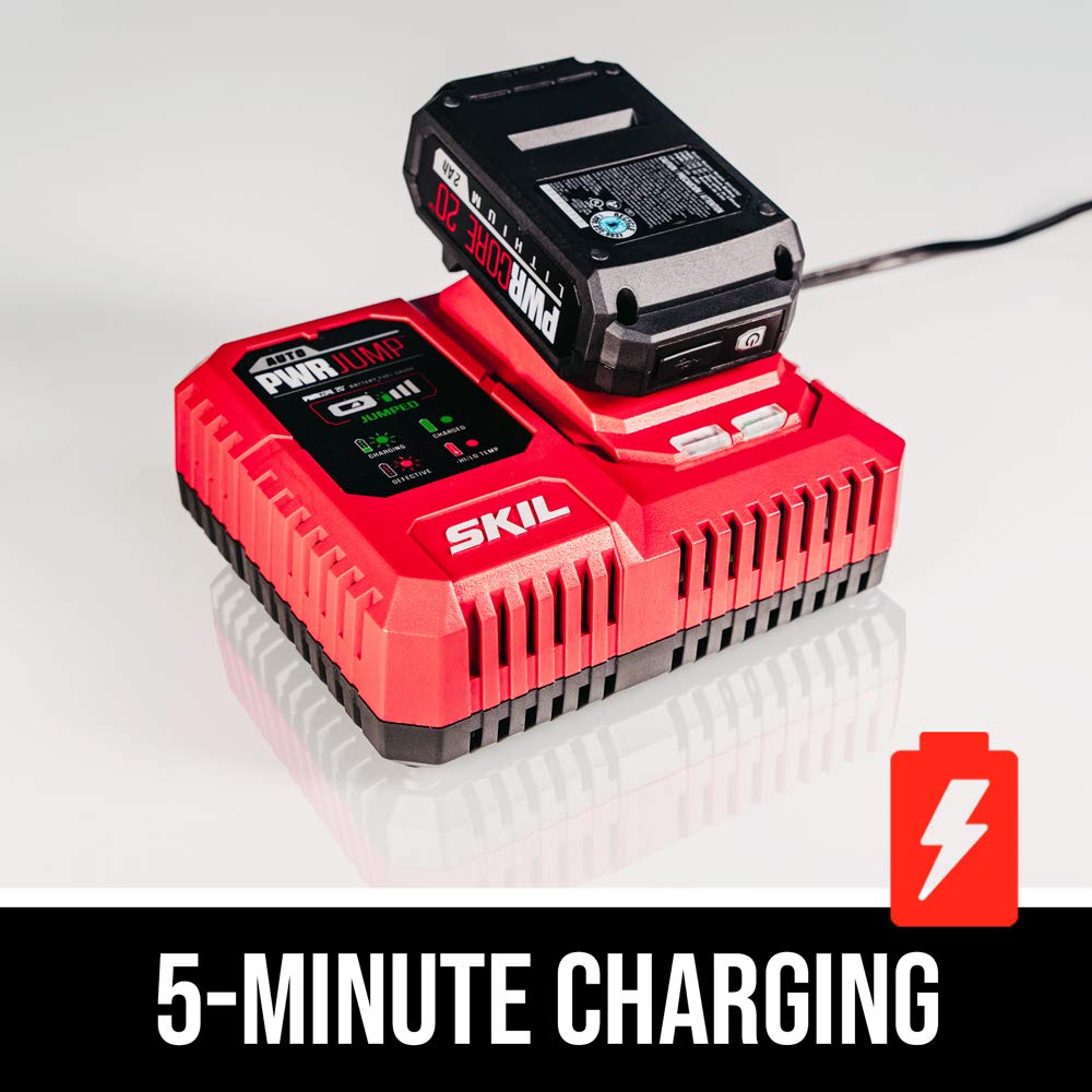 SKIL PWR CORE 20 Brushless 20V 1 Inch Stroke Jigsaw Includes 2.0Ah Lithium Battery with PWR ASSIST USB and PWR JUMP Charger - JS820202 Skil