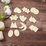 Craftdady 100pcs Unfinished Wooden Earring Blanks Rhombus Teardrop Oval Triangle Circle Flower Pendants Charms with 100pcs Earring Hooks & Jump Rings Craftdady