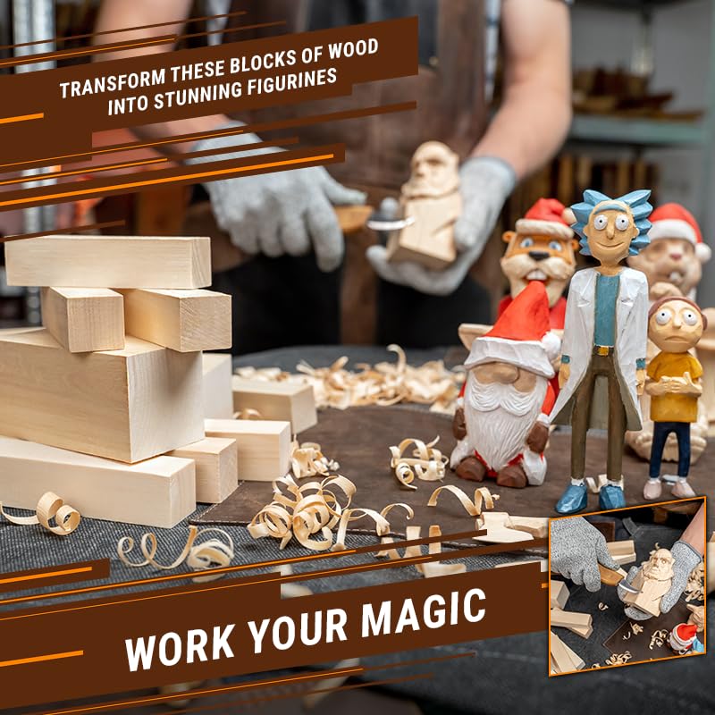 BeaverCraft BW12 pcs Basswood Carving Blocks Whittling Wood Carving Blocks Basswood for Carving Unfinished Wood for Crafts Wooden Block Set Bass Wood BeaverCraft