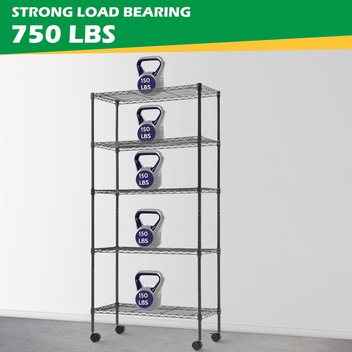 14"x30"x60" Commercial Storage Shelves Heavy Duty Shelving 5 Tier Layer Wire Shelving Unit with Wheels Metal Wire Shelf Standing Garage Shelves BestOffice