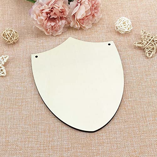 6pcs Wooden Shield Shapes Wood Sign Blank Hanging Wooden Plaque Unfinished Wood Cutouts DIY Craft Project Ornaments for Father's Day Halloween JANOU