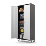 VINGLI 72'' Tall Garage Storage Cabinet, Metal Storage Cabinet with Wheels, Locking Doors and Adjustable Shelves (Black & Silver, 32''W x 16''D x VINGLI