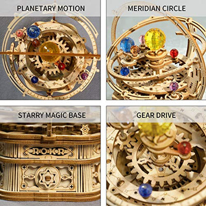 Hands Craft DIY 3D Music Box Wooden Puzzle – Gear Driven, Starry Night Laser Cut Assembly Model Building Kit Brain Teaser Puzzles Educational STEM - WoodArtSupply