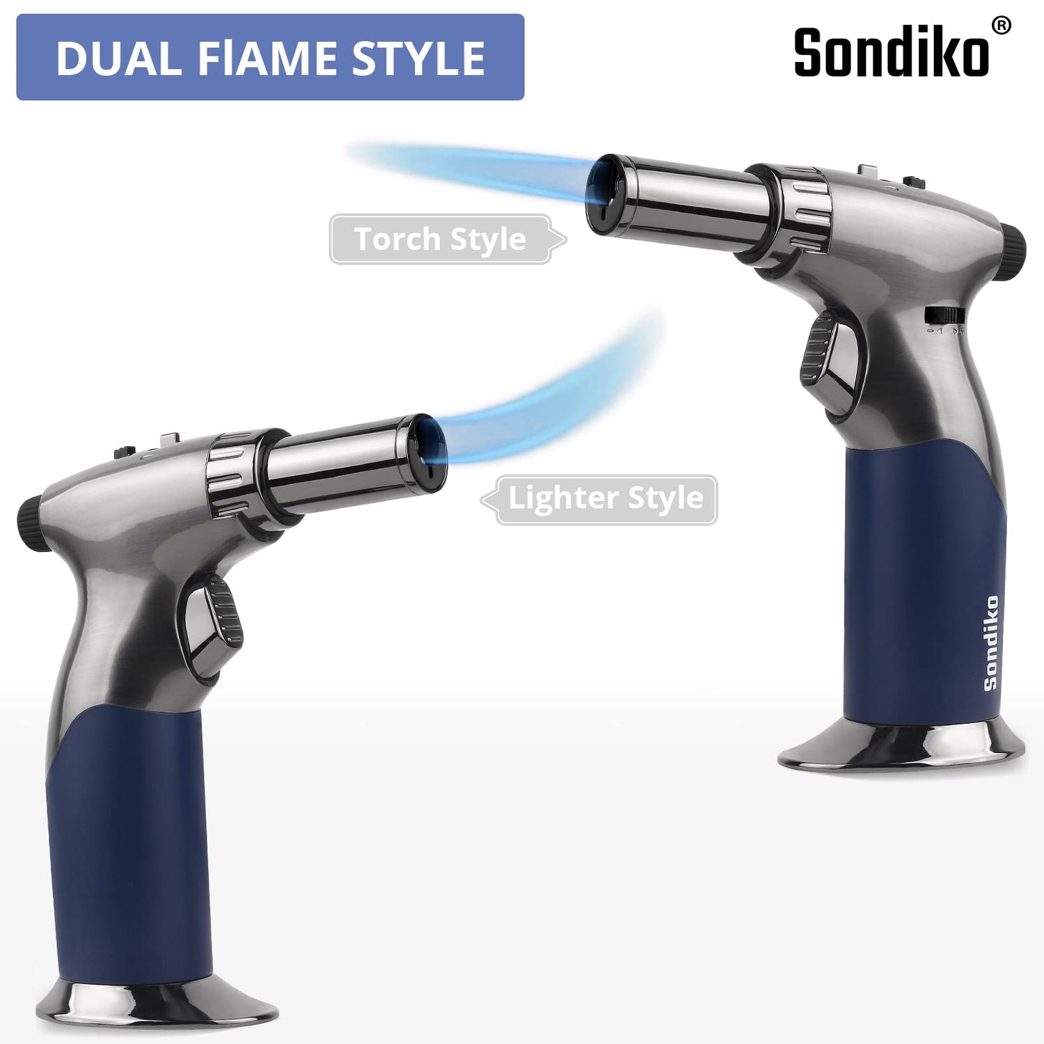 Sondiko Triple Flame Adjustable Mini Butane Torch Lighter - Refillable with Continuous Flame Lock for Creme Brulee, Cooking (Butane Not Included) Sondiko
