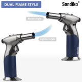 Sondiko Triple Flame Adjustable Mini Butane Torch Lighter - Refillable with Continuous Flame Lock for Creme Brulee, Cooking (Butane Not Included) Sondiko