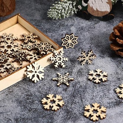 Christmas Decoration Amosfun 50pcs Assorted Pattern Wooden Pieces Christmas Snowflake Cutouts Craft Embellishments DIY Decorative Accessories Manual