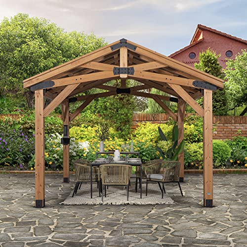 Backyard Discovery Norwood 14x12 All Cedar Wood Gazebo,Thermal Insulated Steel Roof, Durable, Supports Snow Loads and Wind Speed, Rot Resistant,