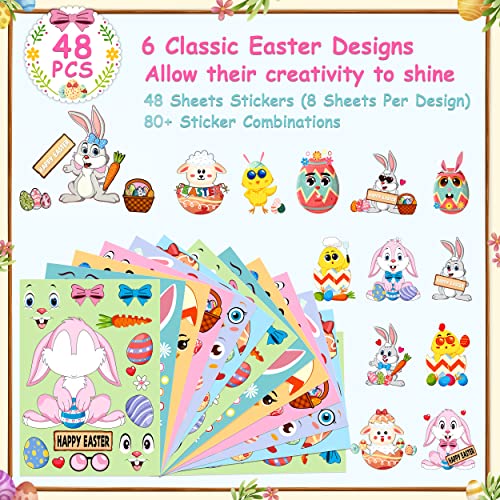 LINAYE 48 Sheets Easter Crafts Stickers for Kids Toddlers - Make Your Own Easter Stickers, Easter Basket Stuffers for Kids Toddlers Easter Treats LINAYE