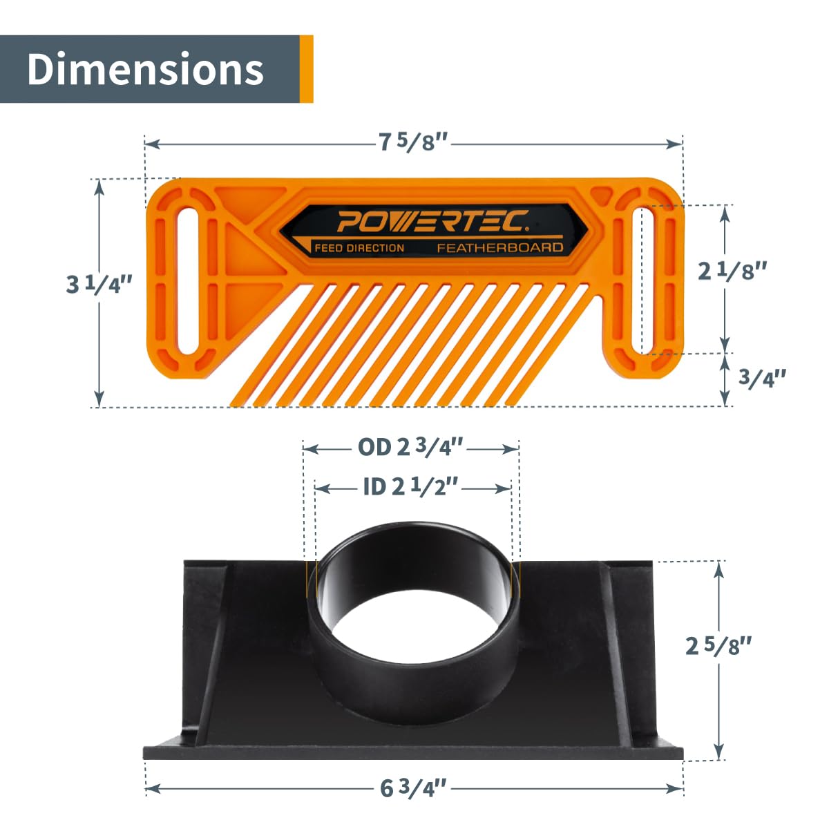 POWERTEC 71913 Full Size Router Bit Guard with 2.5" ID Router Table Dust Port and 2-PC Router Fence/Router Table Featherboards - WoodArtSupply