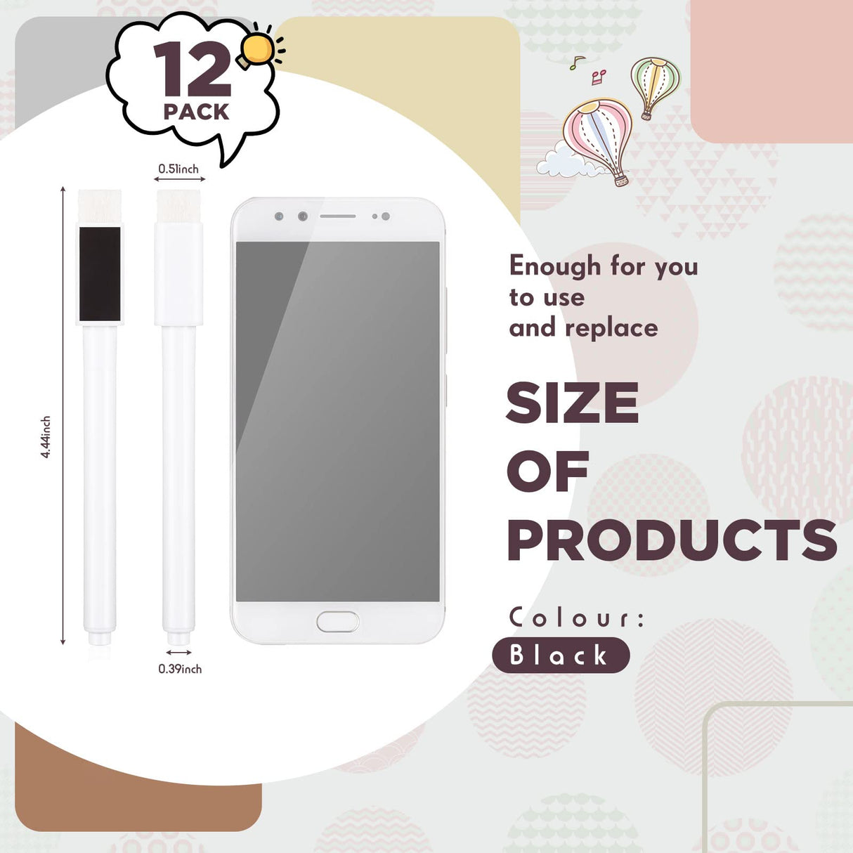 12 Pack Fine Tip Dry Erase Magnetic Markers with Eraser Cap, Magnetic Dry Erase Liquid Chalk Markers Pen Whiteboard Markers for School Office Home Pajean