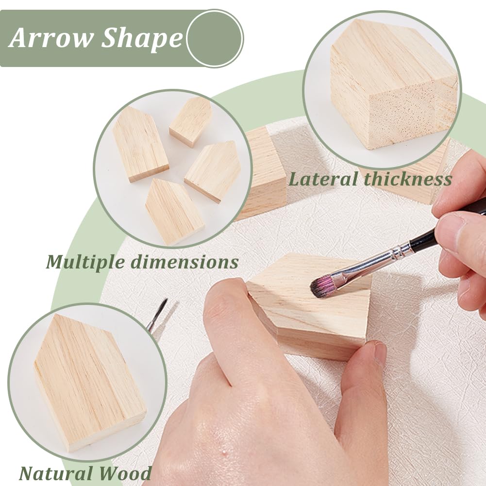 OLYCRAFT 12Pcs 4Sizes Unfinished Wooden House Shaped Blocks & 3Pcs 7x6 Inch Unfinished Wooden Triangle Shaped Blocks Wooden Tray Plates Blank Wooden OLYCRAFT