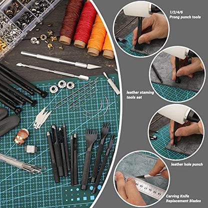 Leather Tooling Kit, Leather Working Tools, Leather Craft Tools Kits and Supplies with Leather Stamp Tools, Cutting Mat, Groover, and Rivets Kit for - WoodArtSupply