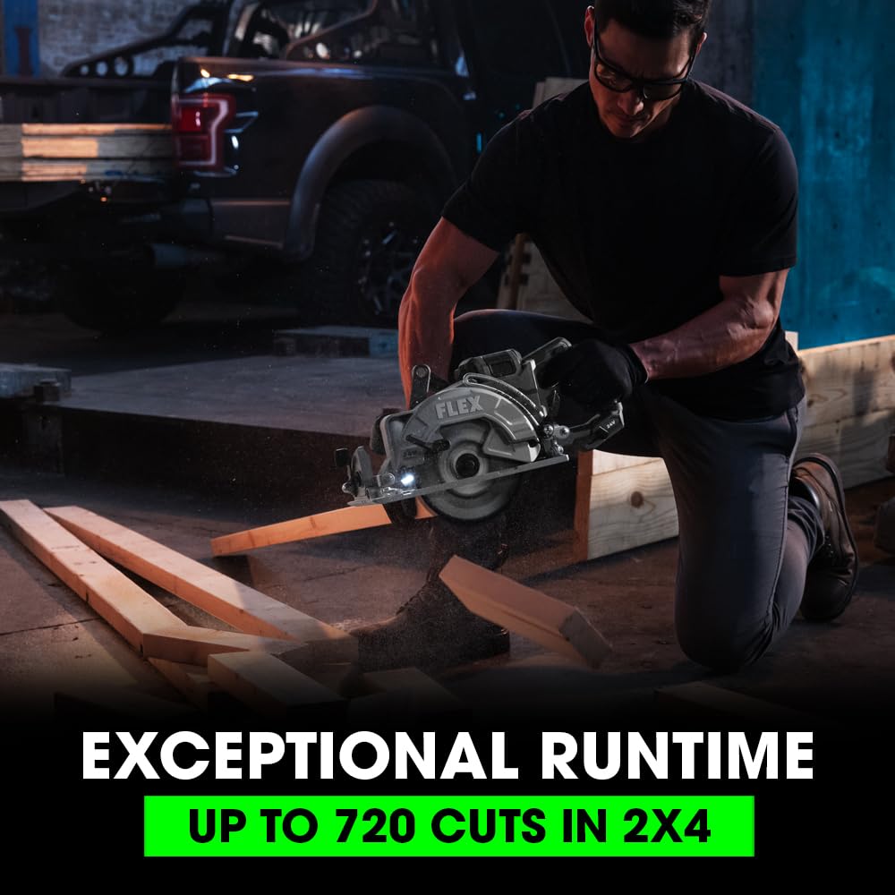 FLEX 24V Brushless Cordless 7-1/4-Inch Rear Handle Circular Saw Kit with 10.0Ah Stacked Lithium Battery and 280W Rapid Charger - FX2141R-1J FLEX