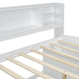 Loisall Wood Daybed with 2 Bedside Cabinets, Full Size Bed Frame with Upper Shelves and 4 Drawers for Bedroom,No Box Spring Needed (White) Loisall