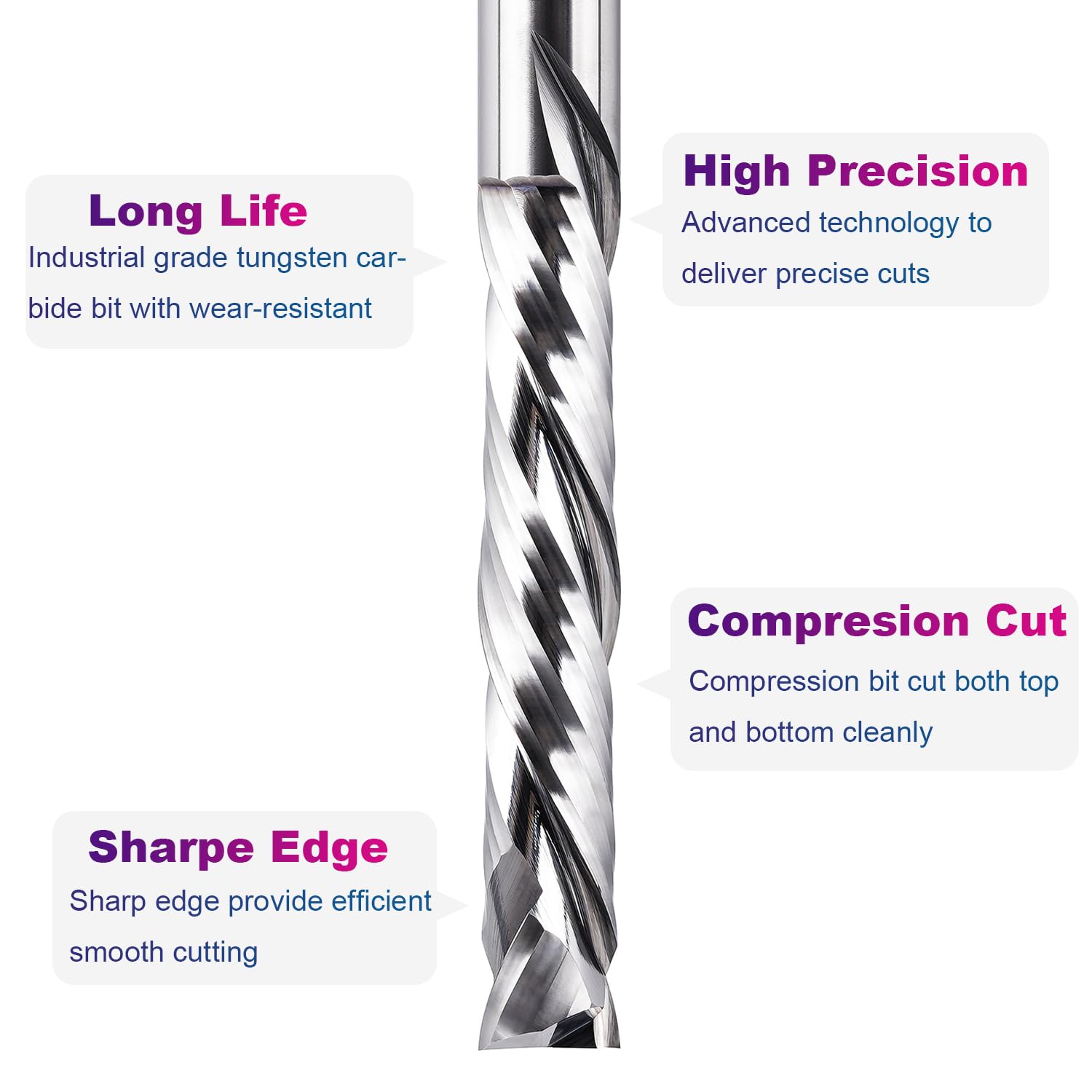 SpeTool Compression Spiral Router Bit 1/2 Inch Shank 3 Inch Cutting Length Extra Long UP&Down CNC Router Bits for Woodworking Milling Slot Mortise SpeTool