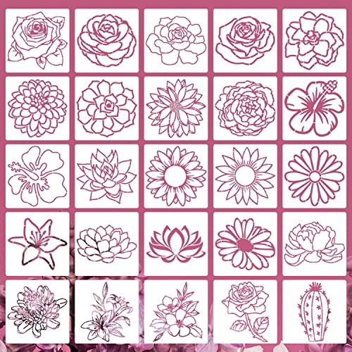 Flower Stencils for Painting on Wood 6” Rose Stencils for Furniture Sunflower Stencil Daisy/Succulent/Lotus Flowers Drawing Templates - WoodArtSupply