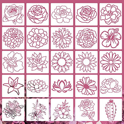 Flower Stencils for Painting on Wood 6” Rose Stencils for Furniture Sunflower Stencil Daisy/Succulent/Lotus Flowers Drawing Templates - WoodArtSupply