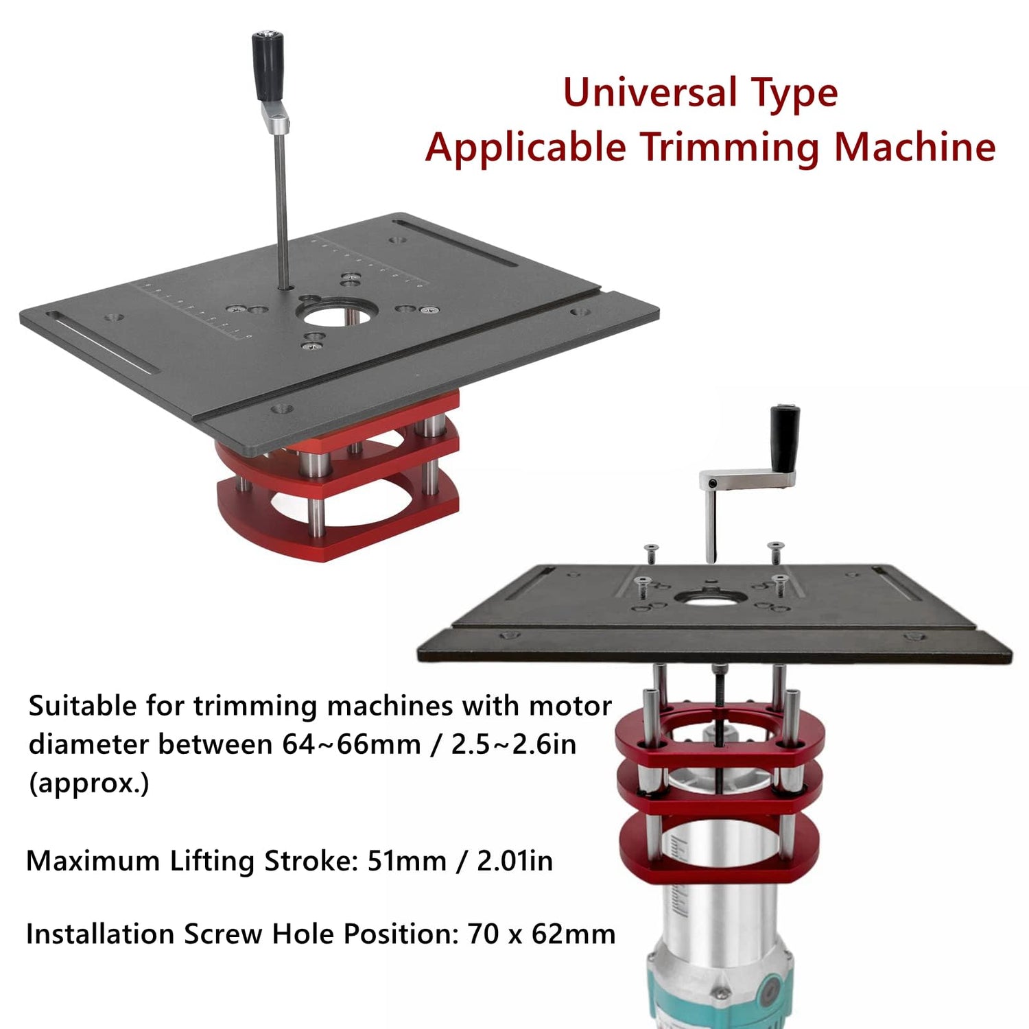 Router Lift with Top Plate, Manual Router Lift Systems for 2-1/2" Diameter Motors, 7-7/8" x 9-7/16" Router Plate, Woodworking Router Table Insert Jiawu
