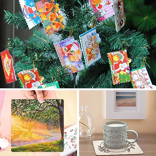 140 PCS Unfinished Wood Pieces, 2 Inch, 3inch, 4 Inch Blank Natural Wood Square, 2.5 MM Thin Wood Squares for Crafts, DIY Painting, Wood Burning,