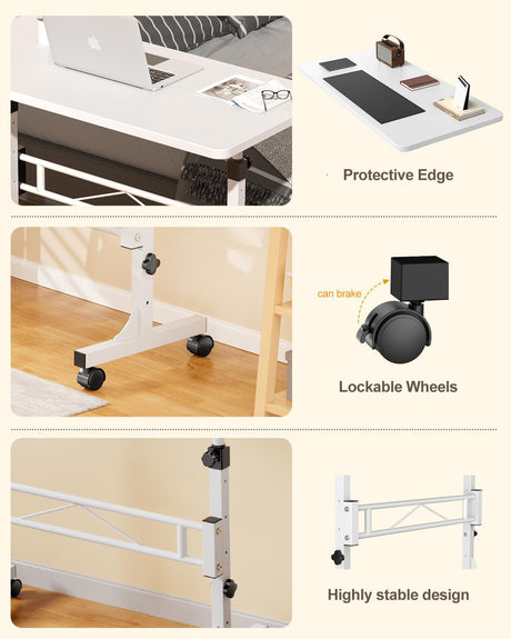 Small Standing Desk Adjustable Height, Mobile Stand Up Desk with Wheels, 32 Inch Portable Rolling Desk Small Computer Desk, Portable Laptop Desk Amztabler