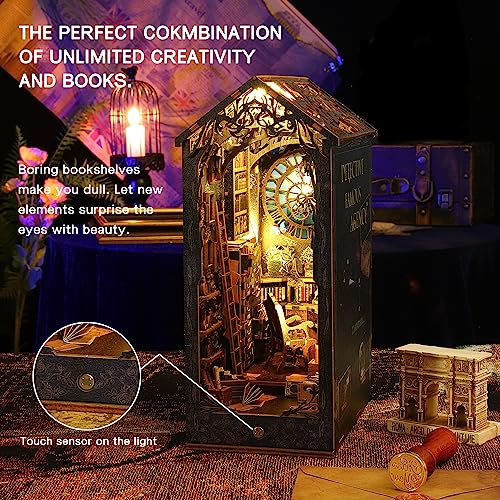Losbenco Book Nook Kit, DIY Dollhouse Booknook Bookshelf Insert Decor Alley, DIY Book Nook Miniature Kit with Lights, 3D Wooden Puzzle Decorative Losbenco