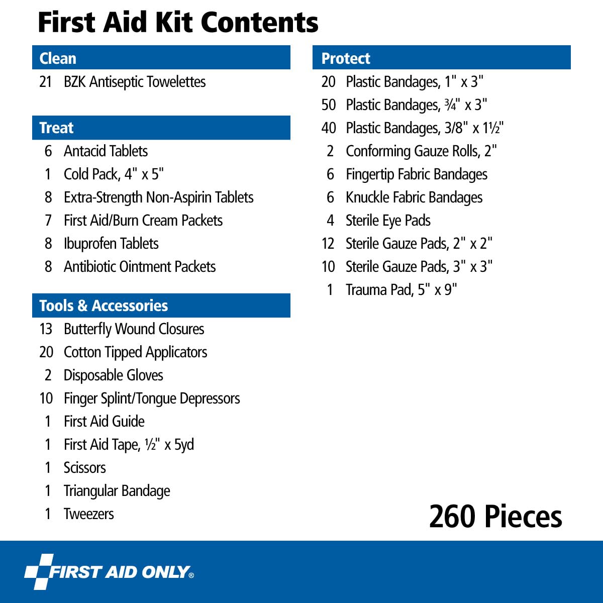 First Aid Only 91248 OSHA-Compliant All-Purpose 50-Person Emergency First Aid Kit for Home, Work, and Travel, 260 Pieces