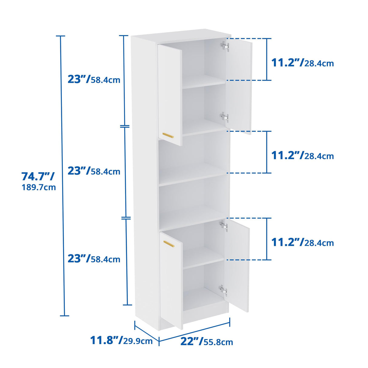 Cozy Castle Freestanding Pantry Cabinet, 75" with Doors and Adjustable Shelves, Wood Storage Cabinet for Kitchen, Bathroom or Hallway, White Cozy Castle