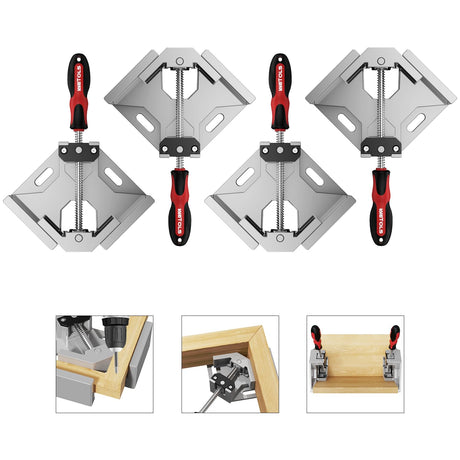 WETOLS Corner Clamp 4pcs - 90 Degree Right Angle Clamp - Single Handle Corner Clamp with Adjustable Swing Jaw Aluminum Alloy, Photo Framing, Tools WETOLS