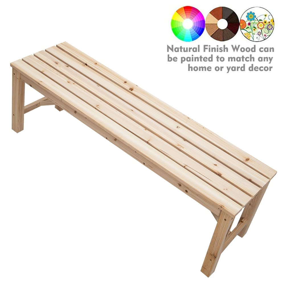 Outdoor Wood Bench Indoor Backless Porch Rustic Square Fir Log Solid Wood Fire Pit Bench for Patio Garden Deck and Backyard, 55" W×15.7" D×17.7" H,