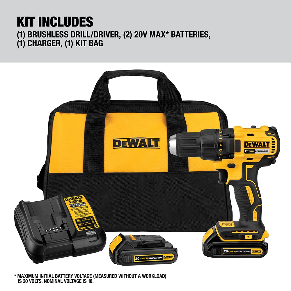 DEWALT 20V MAX* Cordless Drill / Driver Kit, Compact, Brushless (DCD777C2) DEWALT