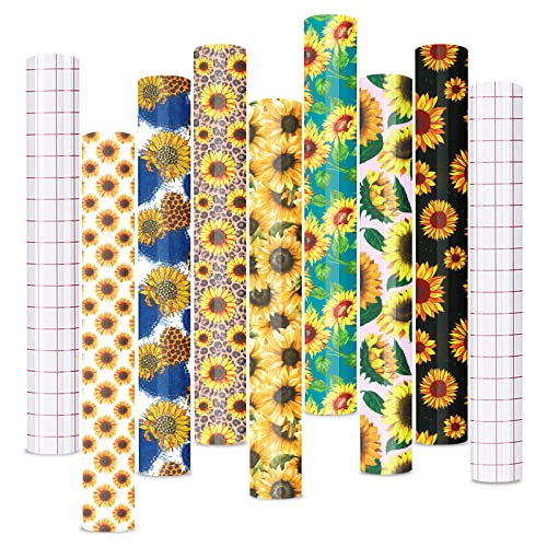 Tintnut Sunflower Permanent Vinyl - 7 Sheets 12"x10", Permanent Vinyl for Cricut Machine, Floral Permanent Vinyl Sheets, Permanent Adhesive Vinyl, Tintnut