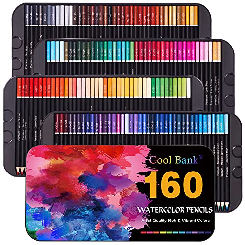 COOL BANK 160 Watercolor Pencils, Watercolor Pencil Set for Coloring Books, Artist Soft Series Lead with Vibrant Colors for Sketching, Shading & - WoodArtSupply