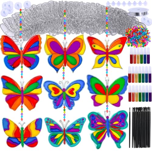 Winlyn 27 Sets Butterfly Suncatchers Ornaments Decorations DIY Window Paint Art Suncatchers Butterfly Suncatchers Painting Craft Kits for Kids Winlyn