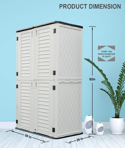 HOMSPARK Vertical Storage Shed Weather Resistance, Double-Layer Outdoor Storage Cabinet for Backyards and Patios Accessories, (50 in. L x 29 in. W x - WoodArtSupply