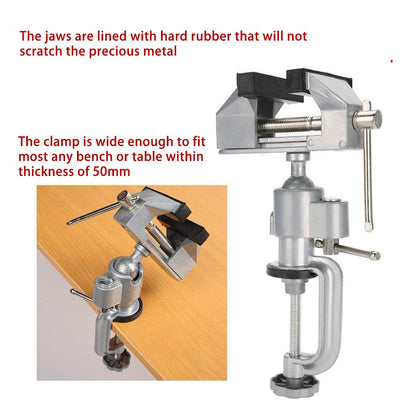 Annurssy Bench Clamp 3 inch Rotatable 360 degree Table Vise for Small Works Drilling Metal Wood Working Making Jewelry Fashion Doll - WoodArtSupply