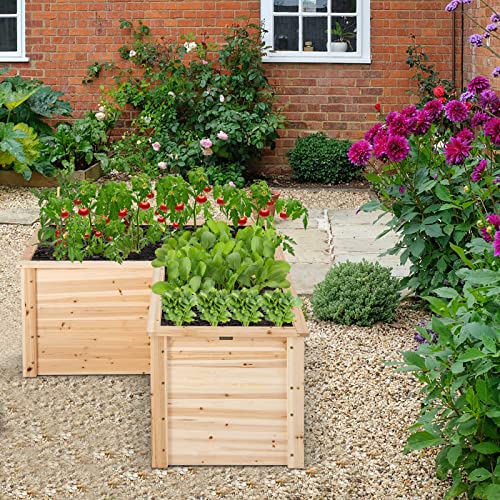 Giantex Raised Garden Bed, 47.5x47.5x24.5 Inch Wooden Planter Box, Outdoor L-Shaped Deep Garden Bed for Sapling Flower Herb Vegetable Fruit Giantex